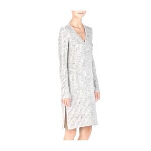 Light Grey Flecked "Zara Knit" Long Sleeve V Neck Knee Length Sweater Dress Sz M